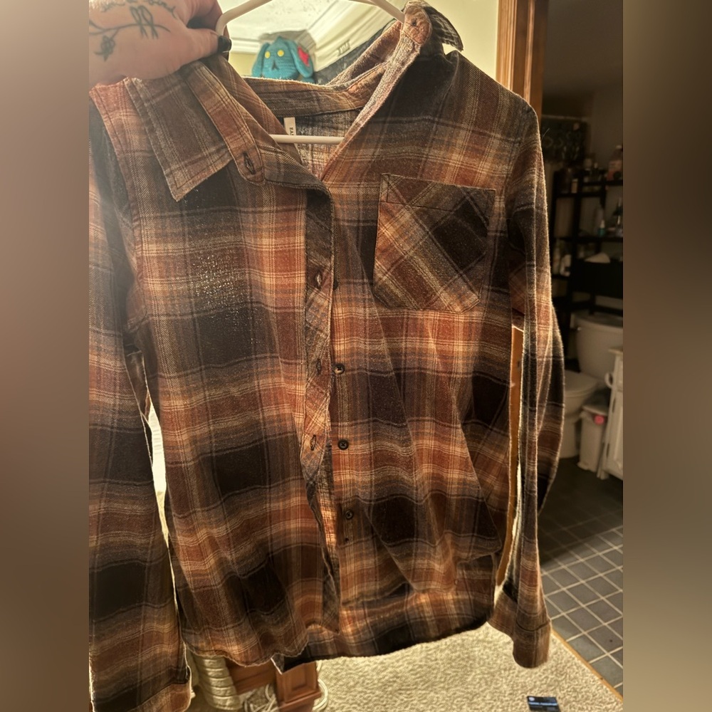 Buckle Plaid Button-Down Shirt in Brown and Black
